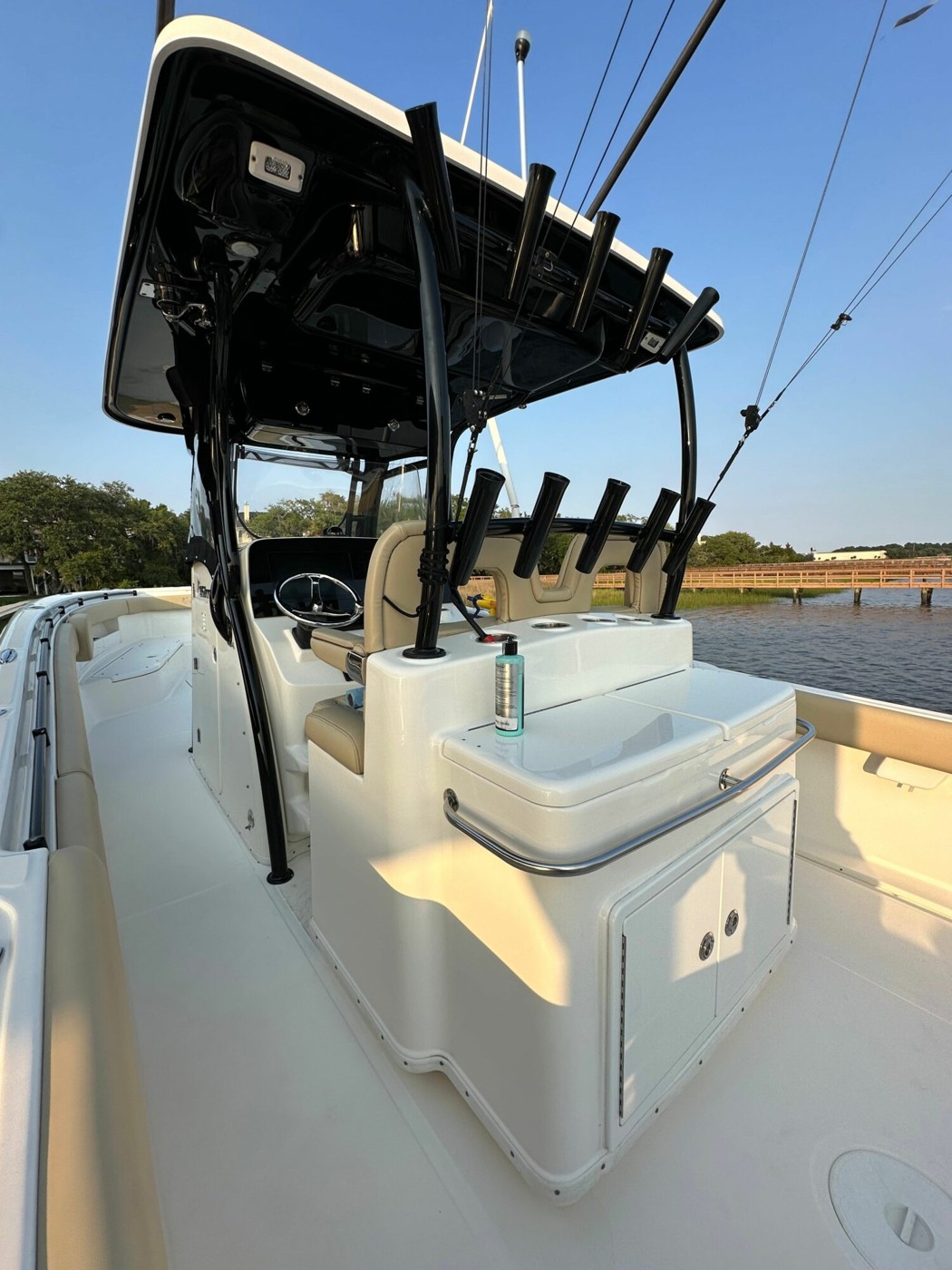 Boat deck and helm shown in Aiden Gomez’s Holy City Details interview